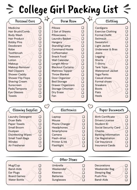 Organisation, College Clothes Packing List, Clothes Packing List, College Dorm List, Dorm Packing, Packing List Template, College Dorm Checklist, College Dorm Room Inspiration, Dorm Room Checklist