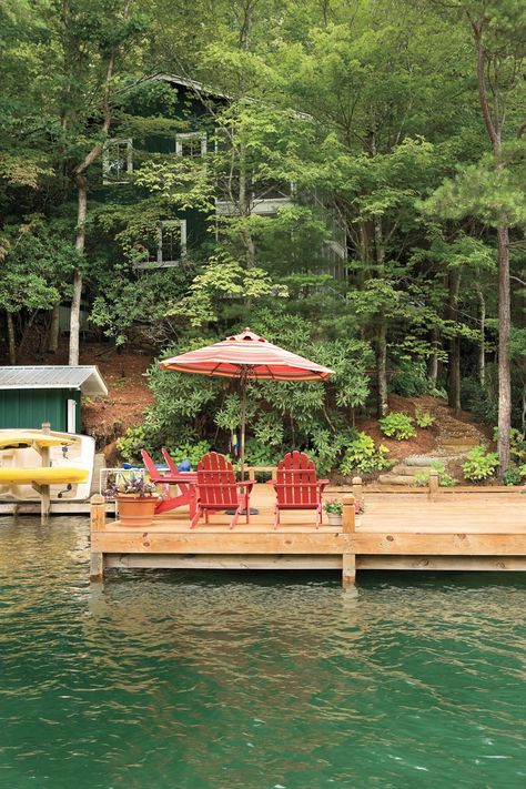 Spacious Dock Cabin Makeover, Farm Style Table, Lake Dock, Lakefront Living, Lakeside Cabin, Lakeside Living, Lakeside Cottage, Lake Living, Cottage Cabin
