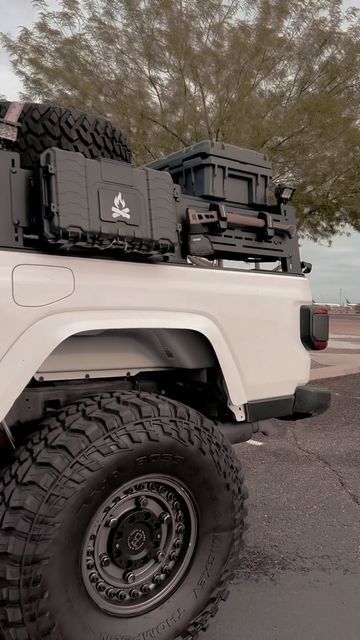 Jeep Overlanding, Pelican Box, Jeep Gladiator Overland, Pod Lights, Jeep Overland, Jeep Guys, Bed Rack, Tactical Truck, Custom Truck Beds