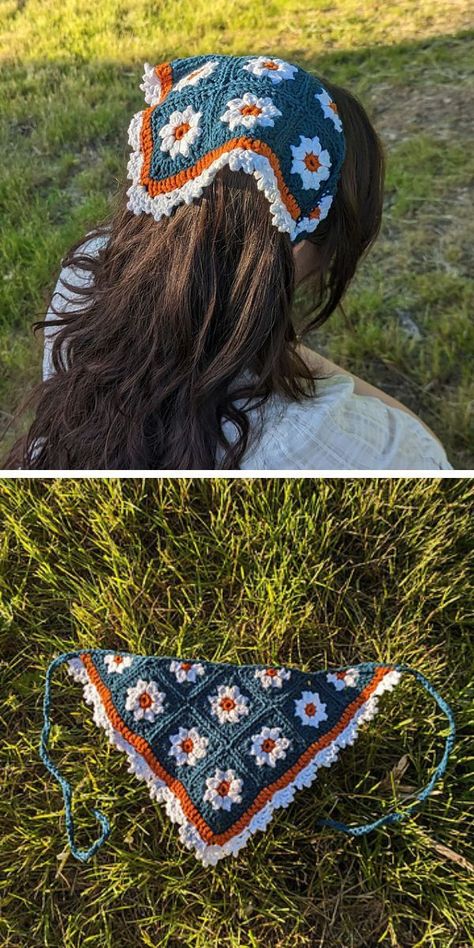 Crochet Project Free, Crochet Bandana, Crochet Hair Accessories, Crochet Business, Crochet Headband Pattern, Crochet Design Pattern, Crochet Daisy, Easy Crochet Projects, Beginner Crochet Projects