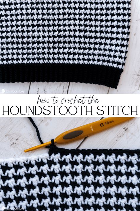 Learn how to crochet the beginner friendly houndstooth stitch with this free step-by-step crochet tutorial! Crochet Stitches Unique, Crochet Stitches For Blankets, Easy Crochet Stitches, Crochet Stitches For Beginners, Stitch Crochet, Single Crochet Stitch, Crochet Stitches Tutorial, Crochet Instructions, Basic Crochet Stitches