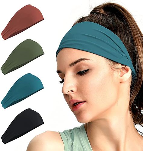 Amazon.com : Workout Headbands for Women Running Sports - Wide Sweat Band Yoga Gym Accessories Elastic Head Band Sweatband 4 Pack : Sports & Outdoors Sports Headbands Hairstyles, Head Bands Aesthetic, Yoga Bands, Sport Headbands, Workout Headbands, Philippines Vacation, Ladies Gym, Thick Headbands, Athletic Headbands