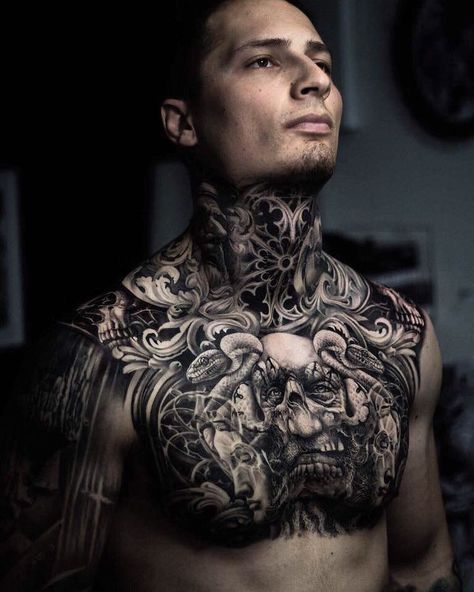 Tattoos Of Instagram on Instagram: “Woow!!!!! @boyetattoo takes it to the next level!!!! Be sure to follow @boyetattoo to se all the content of this awesome piece!!!…” Chest Neck Tattoo, Throat Tattoos, Hals Tattoo Mann, Front Neck Tattoo, Full Neck Tattoos, Best Neck Tattoos, Side Neck Tattoo, Arte Occulta, Tattoo Video