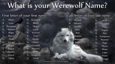 My werewolf name is Rogue Fang. What is your werewolf name? Werewolf Name Generator, Werewolf Name, Wolf Name, Birthday Scenario, Magic Creatures, Fantasy Names, Wolf Quotes, Name Games, She Wolf