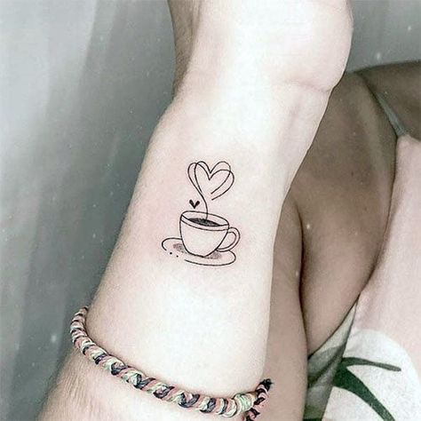 Small Heart Coffee Tattoo Designs Unique Small Tattoos For Women, Unique Small Tattoos, Tattoos For Women With Meaning, Tattoo Cafe, Tattoo Amor, Small Dragon Tattoos, Small Tattoos For Women, Unique Small Tattoo, Coffee Tattoos