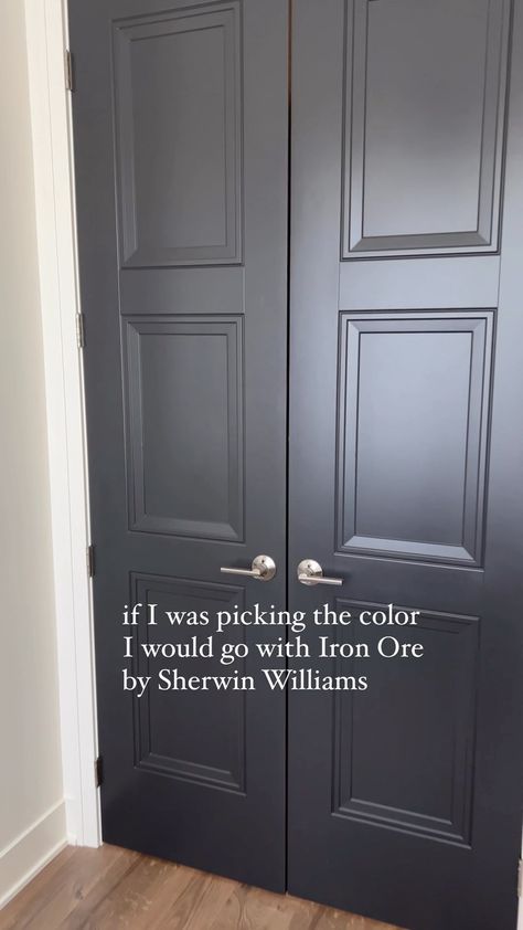 Big fan of the color Iron Ore by Sherwin Williams and honestly, these cabinets are super close to it. Outside of our cabinets, the other… | Instagram Peppercorn Doors Sherwin Williams, Urbane Bronze Sherwin Williams Door, Sherwin Williams Black Exterior Paint, Black Magic Vs Iron Ore, Iron Ore With Agreeable Grey, Iron Ore Kitchen Walls, Sw Iron Ore Bathroom, Sherwin Williams Wrought Iron, Iron Ore Sherwin Williams Exterior Door