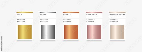 Download gold, silver, bronze, rose gold gradient color palette catalog samples in frame. Hex and rgb colour Gold Color Hex, Gold Rgb, Gradient Color Palette, Rose Gold Color Palette, Rose Gold Gradient, Gold Hex, Rose Gold Logo, Gold Gradient, Gold Color Palettes