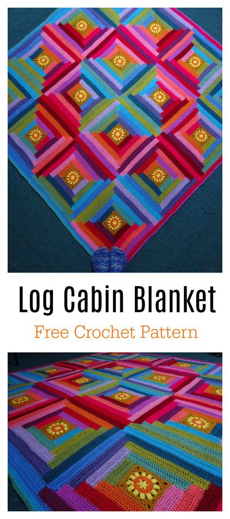 Log Cabin Blanket Free Crochet Pattern  #freecrochetpatterns #blanket #throw Patchwork, Crochet Log Cabin Blanket, Crochet Patterns Free Blanket Afghans, Crochet Log Cabin, Log Cabin Blanket, Cabin Blanket, Beginning Crochet, Blanket Free Crochet Pattern, Afghan Stitch