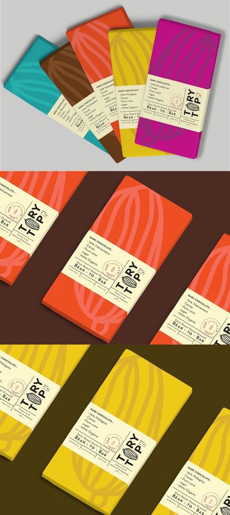 Branding and packaging design for ToryTop. Chocolate Packaging Design Creative, Chocolate Bar Packaging Design, Sweets Branding, Chocolate Box Design, Candy Packaging Design, Chocolate Bar Packaging, Chocolate Bar Design, Unique Packaging Design, Chocolate Packaging Design