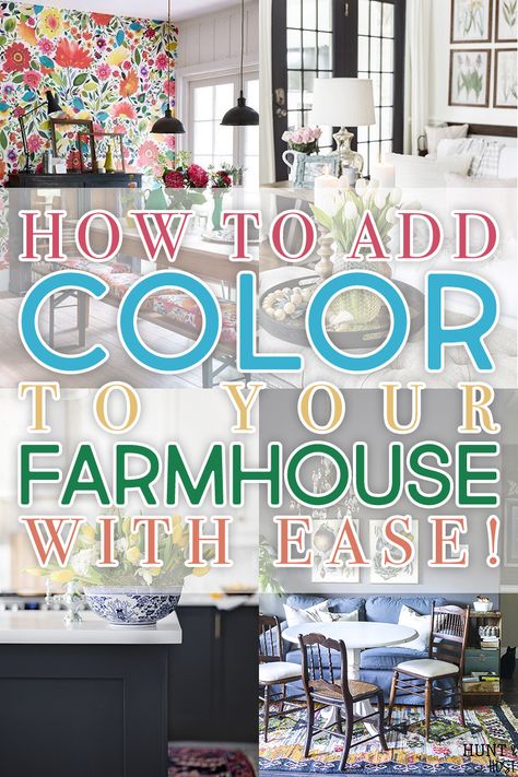 Farmhouse Pop Of Color, Bohemian Farmhouse Color Palette, Farmhouse Kitchen With Pops Of Color, Modern Farmhouse Pops Of Color, Farmhouse Living Room Colorful, Colourful Farmhouse Decor, Modern Farmhouse Living Room Colorful, Bright Farmhouse Living Room, Colorful Modern Farmhouse Decor