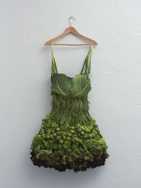 I'd wear that. Clever Conceptual Photographs of Fruits and Vegetables Vegetable Dress, Sarah Illenberger, Leaf Dress, Food Sculpture, Amazing Food Art, Creative Food Art, Textil Design, Fruit Art, Arte Floral