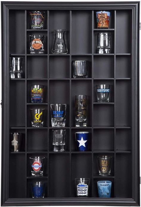 Modern Display Organization Ideas Trophy Display Shelves, Award Shelves, Lego Display Shelf, Shot Glass Display, Glass Display Unit, Glassware Display, Shot Glasses Display, Shot Glass Holder, Trophy Display