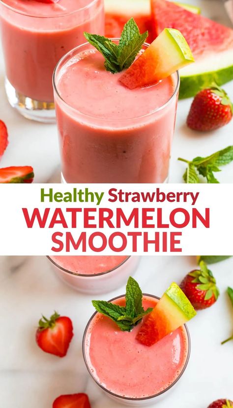 Cool, creamy watermelon smoothie with frozen strawberry and yogurt. The most refreshing, healthy smoothie recipe! Hydrating and perfect for summer. This is a great smoothie recipe for weight loss and post workout recovery. #wellplated #healthysmoothies #watermelon Strawberry Watermelon Smoothie, Watermelon Smoothie Recipes, Strawberry Health Benefits, Smoothie Benefits, Watermelon Health Benefits, Watermelon Smoothie, Keto Cocktails, Watermelon Smoothies, Frozen Watermelon