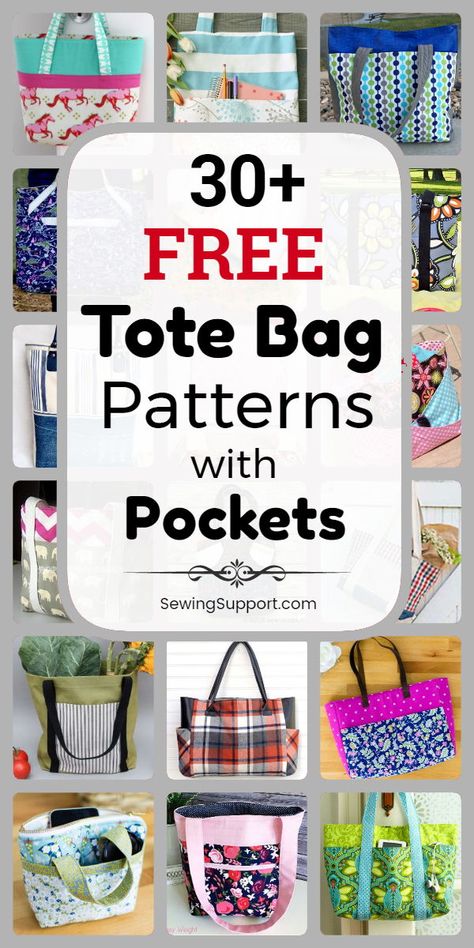 Diy Pockets, Free Tote Bag Patterns, Tote Bag Patterns, Pola Jaket, Tote Bag Pattern Free, Tutorial Sewing, Tote Bag With Pockets, Diy Tote, Tote Bag Tutorial