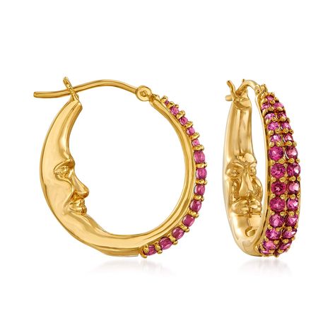 PRICES MAY VARY. 18kt yellow gold over sterling silver, rhodolite earrings for women. 1.80 ct. t.w. rhodolite. 3/16" wide, 1" hanging length. Snap-bar backing ensures security with click-in latch. Round shape purple rhodolite. Polished 18kt yellow gold over sterling silver. Includes jewelry presentation box. Due to the naturally occurring characteristics of gemstones, each is unique and may exhibit imperfections such as inclusions , blemishes and cloudiness, as well as color variations. Ross-Sim Moon Choker Necklace, Crescent Moon Necklace Gold, Jewelry Accessories Ideas, Moon Pendant Necklace, Dope Jewelry, Jewelry Lookbook, Funky Jewelry, Rhodolite Garnet, Sapphire Jewelry