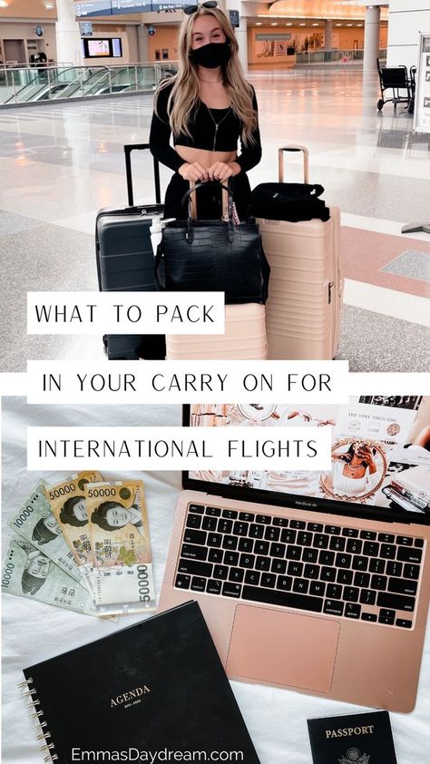 What to pack in your carry on for international flights Los Angeles, Carryon Packing List, International Packing List, Study Abroad Packing List, Study Abroad Packing, Long Haul Flight Essentials, International Travel Packing, International Travel Checklist, International Travel Essentials