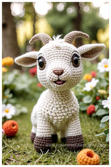 Crochet Goat Amigurumi Free Pattern - Always Free Amigurumi Amigurumi Patterns, Free Goat Crochet Patterns, Goat Amigurumi Free Pattern, Crochet Goats Free Pattern, Crochet Farm Animals Free Pattern, Goat Crochet Pattern Free, Highland Cow Crochet Pattern Free, Crocheted Goat, Crochet Goat Amigurumi