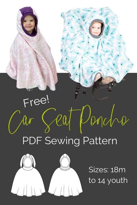 The Snuggle Bunny Poncho PDF sewing pattern is specially designed for easy car seat safety and protection from cold air. This DIY car poncho pattern is perfect for children age 18 months to 14 years. Sign up to get instant access to this beginner level tutorial with printable sewing pattern. The scuba style hood and banded face opening help keep the neck warm. There are optional decorative bunny ears. car seat poncho diy | car seat poncho diy how to make | car seat poncho sewing tutorial Diy Car Seat Poncho, Car Seat Poncho Tutorial, Hooded Poncho Pattern, Poncho Pattern Sewing, Car Seat Safety, Winter Sewing Projects, Snuggle Bunny, Car Seat Poncho, Free Pdf Sewing Patterns