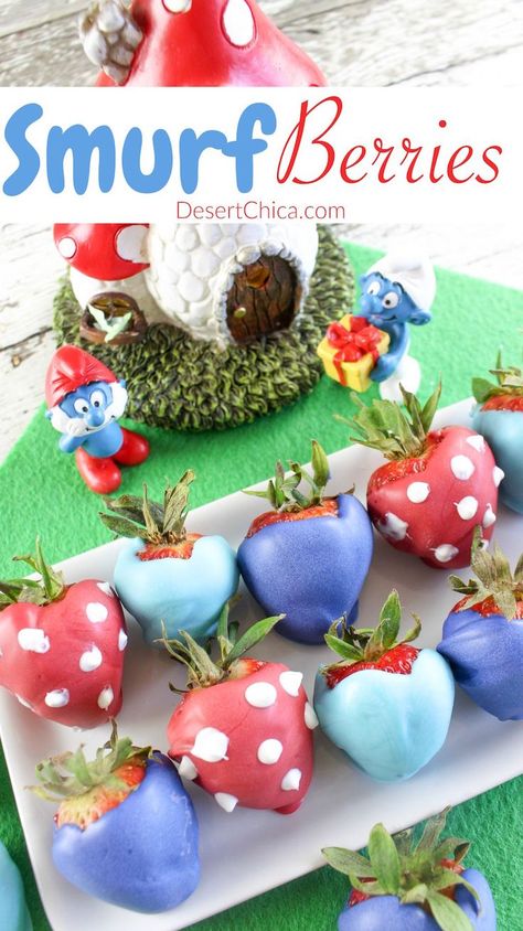 Ready to celebrate the latest Smurfs movie with a fun recipe? How about making your own smurfberries! This smurfberry idea is perfect for a Smurf party too! Smurf Party Ideas, Smurf Birthday Party Ideas, Smurfs Birthday Party Ideas, Smurfs Party Decorations, Smurf Birthday, Smurfs Birthday, Smurfs Movie, Kids Cooking Party, Smurfs Party