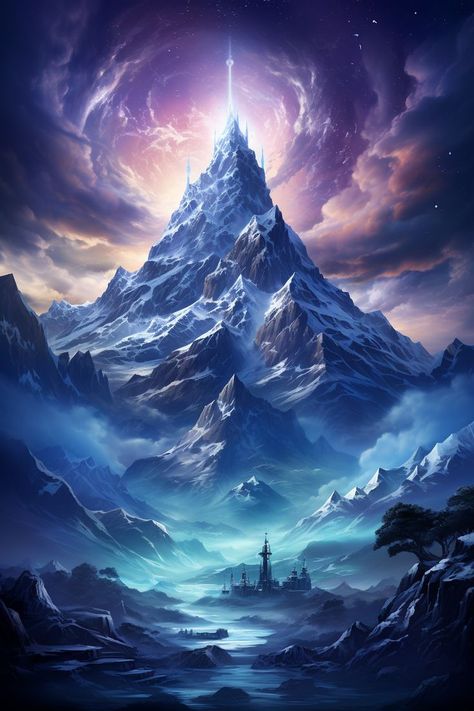 Fantasy Ethereal, Fantasy Landscape Art, Magical Mountain, Background Fantasy, Mystic Mountain, Fantasy City Map, Serene Nature, Mountain Landscape Painting, Anime City