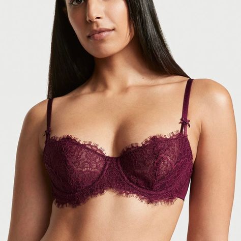 Brand: La Senza Size: 32b (Sister Sizes: 34a, 30c) Unlined Flora Lace Cocoa Brown Lingerie Brand New Without Tag. Never Worn. *Model Photo Is For Reference, Very Similar But More Brown Colour And No Little Bows On The Sides* Offers Welcome :) Bundle Deals Available Strawberry Embroidery, Lace Balconette, Bralette Lingerie, Red Bra, Balcony Bra, Unlined Bra, Balconette Bra, Lingerie Outfits, Purple Lace