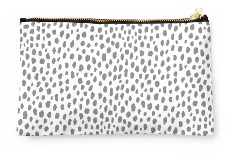 Vibrant double-sided prints on polyester canvas pouch. Fully lined for durability. Available in 3 sizes. Perfect to use as a coin purse, clutch, pencil case, or toiletries bag. Gray and white dalmatian spots. Cute and modern dalmatian dog polka dot animal print pattern. Handmade spotted texture with grey dots on a white background. Abstract gray and white brush stroke design. Cute School Pencil Cases, Preppy School Pencil Case, Preppy Pencil Pouch, Pencil Bags For School, Cute Pencil Cases, Pencil Pouch Pattern, Middle School Essentials, Pencil Case Design, Cute Pencil Pouches