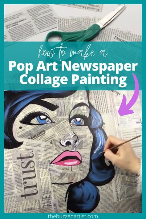 Acrylic Paint Colors, Newspaper Collage, High School Art Lessons, High School Art Projects, 8th Grade Art, Art Newspaper, Middle School Art Projects, Tableau Pop Art, Art Lessons Middle School