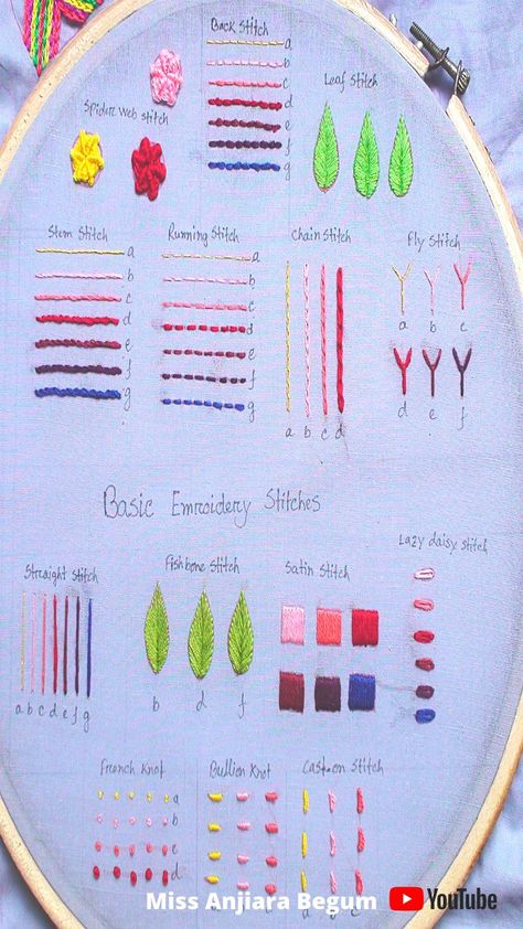 There are easily more than 300 hand embroidery stitches with all the variants. But some of them are mostly used in our embroidery projects. So I have selected some of them in my today's tutorial. And named the title "Embroidery stitches for beginners, Basic embroidery stitches, Begining embroidery kit, मूल सिलाई" I believe, if you practice those embroidery at home, you can easily complete most of the project. I hope these basic hand embroidery stitches will be helpful for beginners. How To Learn Stitching At Home, Type Of Stitches Embroidery, Basic Embroidery Designs For Beginners, Beginning Embroidery Tutorials, Name Stitching Hand Embroidery, Beginning Embroidery Stitches, Hand Embroidery Kits For Beginners, Types Of Embroidery Stitches With Names, Types Of Stitches Embroidery