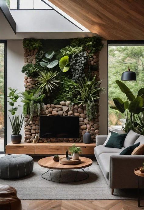 45 Warm & Inviting Cozy Living Room Ideas for Ultimate Relaxation 44 Rosario, Lots Of Plants In Living Room, Earthy Lounge Room, Cottage Core Lounge, Living Room Ideas Plants, Living Room Forest, Modern Tropical Living Room, Plant Living Room, Lounge Aesthetic