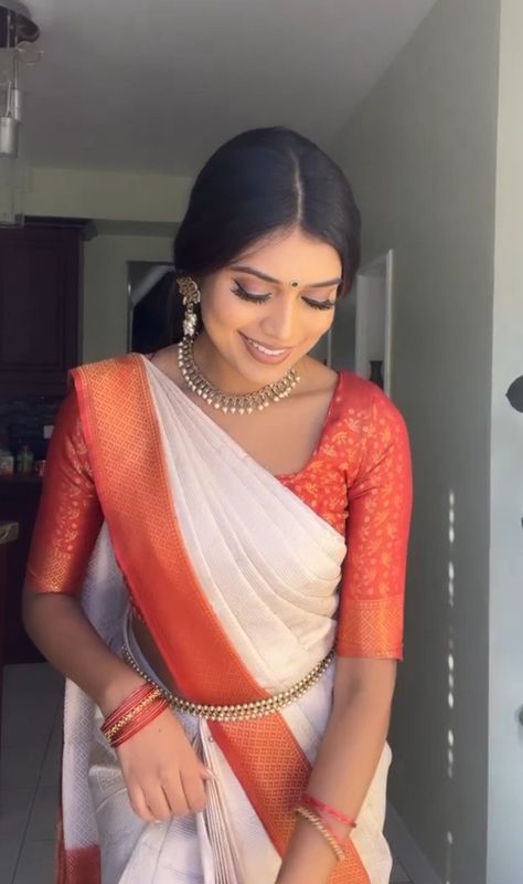 Tamil Saree Blouse Designs, Tamil Look Saree, Tamil Style Saree, Tamil Wedding Outfit, Traditional Tamil Saree Look, Tamil Girls Saree Look, Tamil Traditional Dress, Wedding Looks Indian Sister Saree, Tamil Saree Look