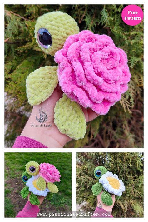 Rose or Daisy Flower Turtle Amigurumi Free Crochet Pattern Toys Quotes, Chunky Yarn Crochet Pattern, ميدالية مفاتيح, Turtle Amigurumi, Crochet Turtle Pattern, Scrap Crochet, Crochet Rose Pattern, Easy Crochet Animals, Cozy Crochet Patterns