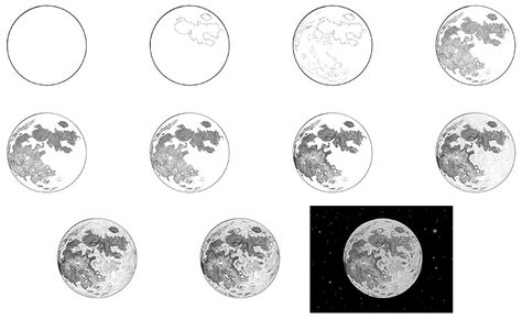 How to Draw a Moon - A Step-by-Step Realistic Moon Drawing Tutorial Realistic Moon Drawing, Moon Drawing Tutorial, Drawing Of The Moon, Draw A Moon, Sketching Videos, Independance Day Drawing, Drawing In Circle, Moon Sketch, Moon Drawing