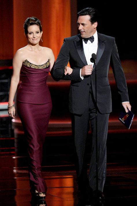 Pin for Later: Relive the Star-Studded Emmys' Most Exciting Moments!  Tina Fey was escorted on stage by Jon Hamm in 2012. Tina Fey, Zyla Summer, Red Carpet Couples, David Zyla, Soft Dramatic, Soft Gamine, Jon Hamm, Career Girl, Best Moments