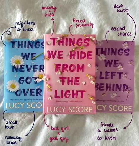 The Knockemout series ♡ qotd 》What's your favourite and least favourite book trope? Books featured ♡ Things we never got over - Lucy Score ♡ Things we hide from the light - Lucy Score ♡ Things we left behind - Lucy Score #lucyscore #books #bookstagrammer #bookishgirlschat #bookstagram #book #booklover #bookstagram #readingtime #reading #romance #romancebooks #fyp Knockemount Series Books, Books To Read Series, Things We Never Got Over Series, The Things We Left Behind, Lucy Score Books In Order, Thing We Never Got Over, Things We Never Got Over Quotes, Romance Book Series To Read, Things We Never Got Over Book