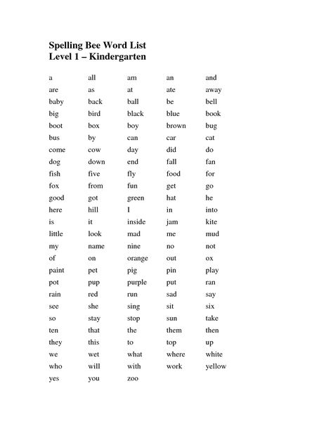 Spelling Kindergarten, Spelling Bee Word List, Kindergarten Spelling Words, Homeschool Spelling, Spelling Bee Words, Kindergarten Spelling, 2nd Grade Spelling Words, Sight Words Worksheets, Spelling List