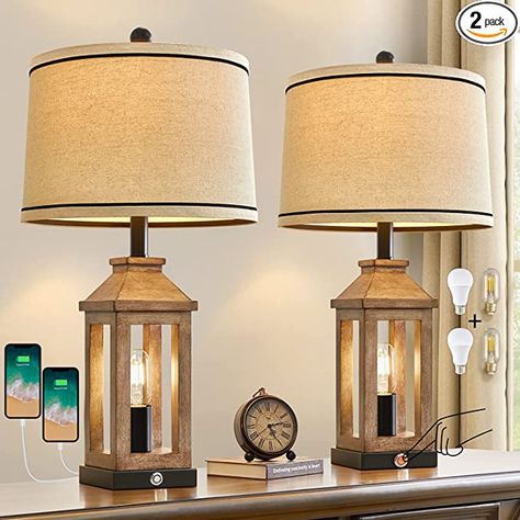 dimmable farmhouse table lamp set of 2 Rustic Bedside Lamps, Vintage Night Lights, Brown Lamps, Farmhouse Table Lamps, Farmhouse Lamps, Lamps For Living Room, Modern Desk Lamp, Wooden Table Lamps, Bedside Night Stands
