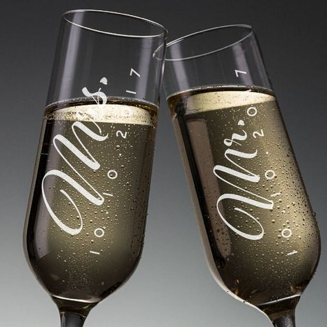 Set of 2 Mr. Mrs. Wedding Champagne Flutes Personalized | Etsy Wedding Flutes Bride And Groom, Champagne Flutes Wedding Favors, Flute Wine Glasses, Bride And Groom Champagne, Engraved Champagne Flutes, Wedding Toasting Glasses, Wedding Wine Glasses, Toasting Flutes Wedding, Personalized Champagne Flutes