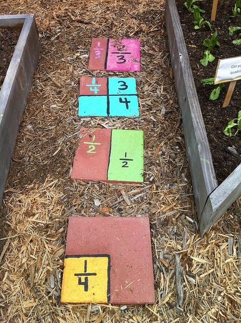 This is a playful way for children to begin understanding simple fractions. This is a way for them to understand parts and wholes in a number. They could understand basic concepts of composing and decomposing parts and wholes in a number. School Garden Ideas Elementary, Sensory Garden Design, School Courtyard, School Garden Club, Outdoor Learning Spaces, Pinterest Garden, Play Garden, Outdoor Play Areas, Nature School