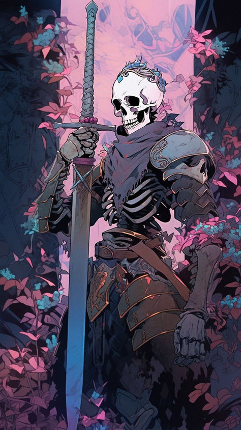 Pink, Anime, Flowers, Skeleton, Blue