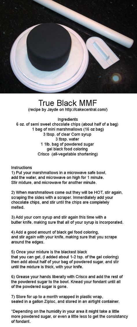 Black Marshmallow Fondant, Black Fondant Recipe, How To Make Black Fondant, Black Fondant Cake, Baking Design, Candy Alternatives, Black Fondant, Fondant Recipe, Icing Frosting