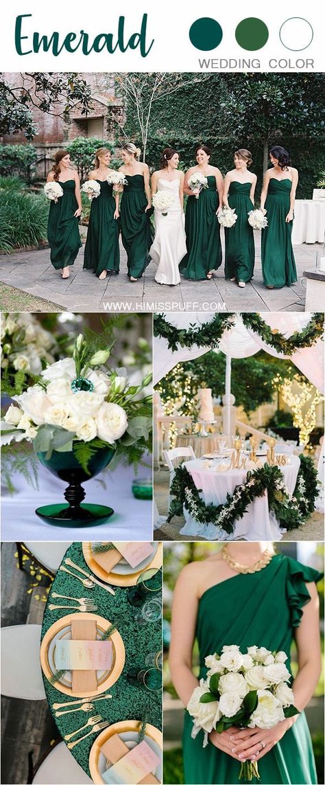 Emerald green wedding color ideas  #weddings #wedding #weddingcolors #greenwedding #himisspuff Color Combo For Wedding, Wedding Colors For Seasons, Jewel Tone Green Wedding, Red And Green Wedding Colors, Fall Wedding Colors Emerald Green, Green Wedding Color Pallettes, Best Wedding Colours Combination, Wedding Themes Emerald Green, Green Emerald Wedding Theme