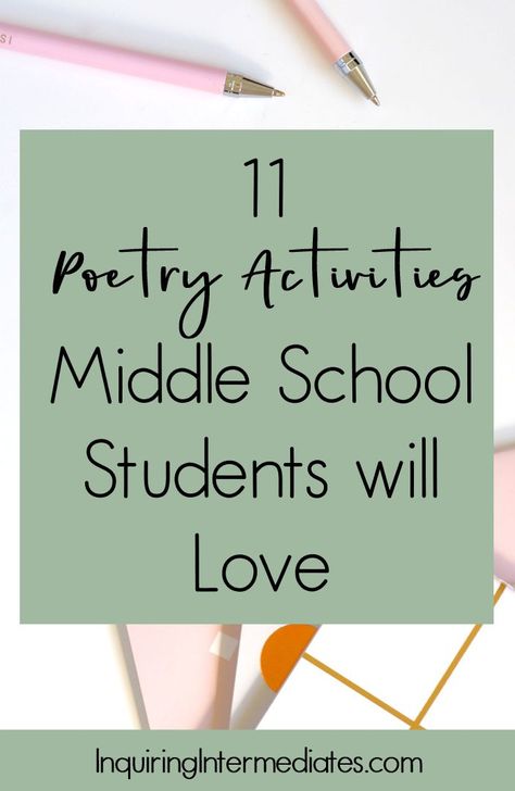 Poetry activities for middle school don't have to be boring! I've shared 11 poetry activities middle school teachers can easily bring into their classroom including poetry books for middle school, poetry teaching activities, and game ideas! Poetry Activities Middle, Poetry Unit Middle School, Middle School Poetry, Fun Poetry Activities, Books For Middle School, Activities Middle School, Middle School Writing Activities, Narrative Text, School Poetry