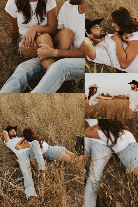 Field Pictures Ideas, Engagement Photos Diy Pictures, Fall Western Photoshoot Outfits, Western Couple Poses Photo Ideas, Country Western Couple Pictures, Maryland Engagement Photos, Harpers Ferry Engagement Photos, Vintage Western Couple Photoshoot, Dusk Couple Photography