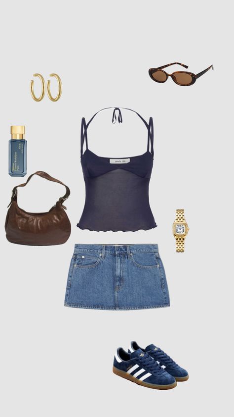 #itgirl #outfitinspo #outfit #cool #style #ootd #adidas European Vacation Outfit Inspo Summer 2023, Yellow Shirts Outfit, Navy Summer Outfit, Tiny Top Outfit, Dream Wardrobe Clothing, Horrible Outfits, Waterpark Outfit, Movie Date Outfit Ideas, Summer Fit Ideas