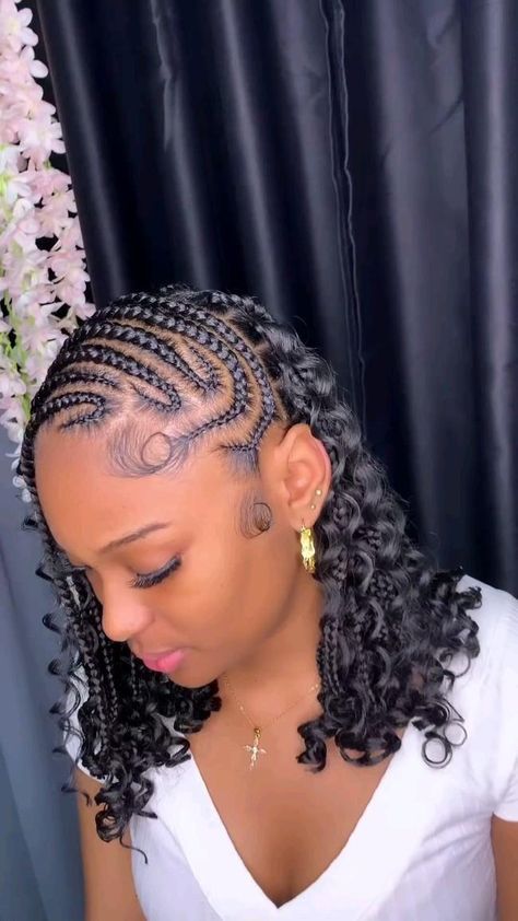 #braidhairstyle #braid #braider #braidstyles #braidedhair #braidsbyme #braidwigs #braided #braiding #braidupdo #braidmaids #braiddesigns #braidstylist #braidedupdo #braidedbun #braidart #braidouts #braiders #trenzas #braidqueen #braidsmaid #braidbar #braide #braidmaster #hairstyle #braidideas #braidinspiration #braidcreativity #braidseason #braidedup 4stitch Feed In Braids, Cornrow Braids Ideas For Black Women, Creative Braided Hairstyles For Black Women, One Side Braids Hairstyle, Half Cornrows Half Passion Twist, Short Braided Bobs For Black Women, Cornrow Side Part, 2024 Braids Hairstyles, Afro Twist Braid Hairstyles Natural Updo