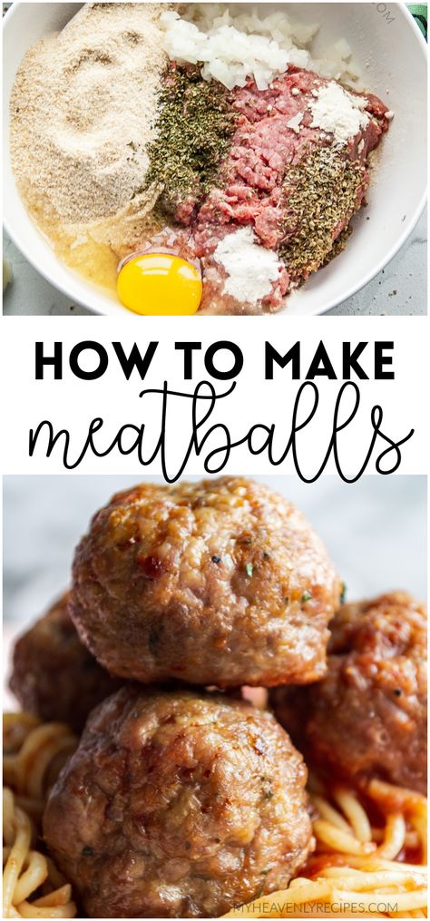 Essen, Spaghetti Easy Recipe, Meatballs In The Oven, Easy Homemade Meatballs, Meatballs Keto, Spaghetti Easy, Homemade Meatballs Easy, Homemade Meatballs Recipe, Oven Baked Meatballs