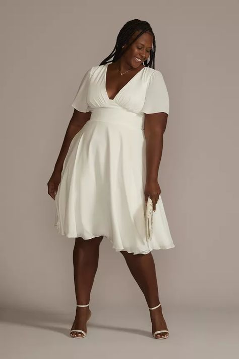 Casual Wedding Dress Plus Size Short, Short Plus Size Wedding Dresses Casual, Court House Wedding Dress Plus Size, Davids Bridal Plus Size Wedding Dress, Plus Size Wedding Rehearsal Dress, Simple Courthouse Wedding Dress Casual, Plus Size Elopement Dress Casual, Plus Size Rehearsal Dinner Dress, Plus Size Courthouse Wedding Dress