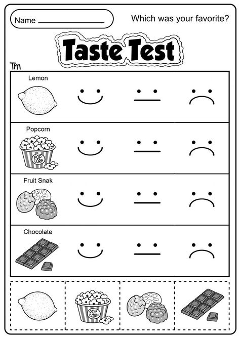 The Five Senses Taste Test | TeachersMag.com Lemon Popcorn, 5 Senses Craft, 5 Senses Preschool, 5 Senses Worksheet, Five Senses Worksheet, Five Senses Preschool, 5 Senses Activities, Senses Preschool, My Five Senses