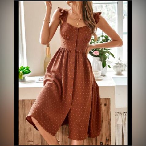 Shein Dress Brand New With Tags Semi Casual Outfit, Shein Dress, Button Front Dress, Women Midi, Inspiration Mode, Vintage Style Dresses, Swiss Dot, Really Cute Outfits, Womens Midi Dresses