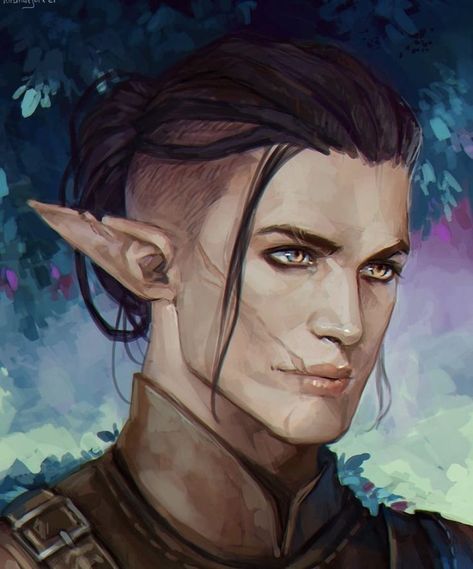 This is very close to what Aidan's facial scars look like, though they are on the left side of his face. There is also a small scar across his nose. Male Elf Character Design, Dragon Age Elf, Baldur's Gate Portraits, Elf Male, Solas Dragon Age, Dnd Elves, Male Elf, Facial Scars, Elf Characters